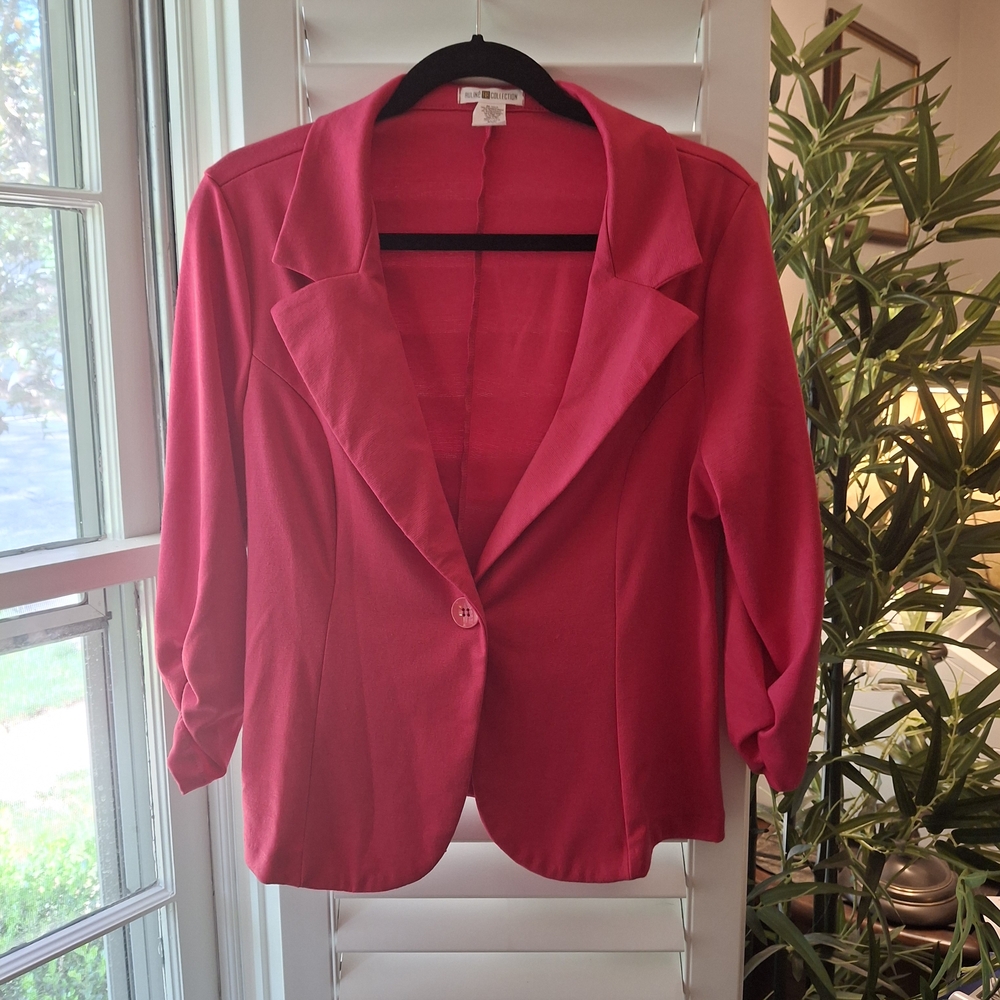Pink Casual Blazer with Notched Lapels and Relaxed Fit